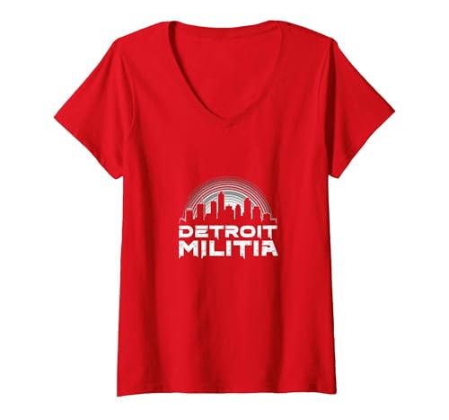 House Music Detroit Militia Grafik für Herren T-Shirt mit V-Ausschnitt, Damen, Rot, M von Generic