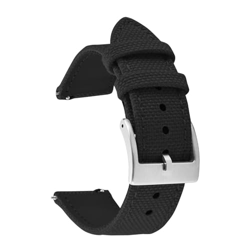 HuanJ 18 Mm, 20 Mm, 22 Mm, Neues Uhrenarmband Aus Nylongewebe Und Leder Auf Der Rückseite, Weiche Zweiteilige Schnellverschlussbänder For Männer Und Frauen(Black-Silver Buckle,20mm) von Generic