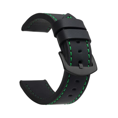 HuanJ Mode Uhrenarmband Sport Vintage Lederarmband Edelstahl Schnalle Zubehör 18mm 20mm 22mm 24mm(Black Green Black,18mm) von Generic