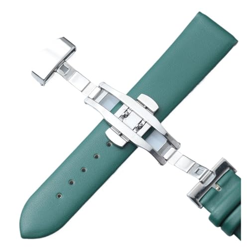 HuanJ Uhrenarmband Aus Echtem Leder, Armbandteile, Zubehör, Weiches Und Schmales Armband Mit Automatischer Schmetterlingsschließe Aus Edelstahl(Green,20mm) von Generic