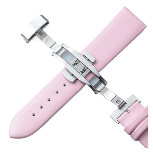 HuanJ Uhrenarmband Aus Echtem Leder, Armbandteile, Zubehör, Weiches Und Schmales Armband Mit Automatischer Schmetterlingsschließe Aus Edelstahl(Pink,16mm) von Generic