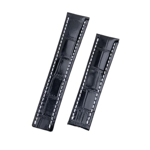 HuanJ Uhrenarmband Aus Echtem Leder, Kompatibel Mit Breitling Super Ocean Avengers Challenger Aviation Timing Black Bird Bamboo Uhrenarmband, 22 Mm, 24 Mm(GREEN BLUE,24MM_SILVER BUCKLE) von Generic