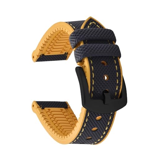 HuanJ Wasserdichtes Und Verschleißfestes Uhrenarmband 20 Mm 22 Mm 24 Mm Hybridmaterial FKM Gummi Leder Ersatzarmband(BlueYellow-Black,20mm) von Generic