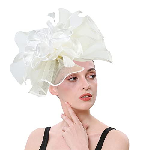 Hüte für Damen, Fascinatoren, Damen, Blumenhut für Teeparty, Cocktailball, Hochzeit, Kirche, doppelte Verwendung von Haarspangen und Reifen, stilvolle Stirnbänder für Männer (Beige #7, Einheitsgröße) von Generic