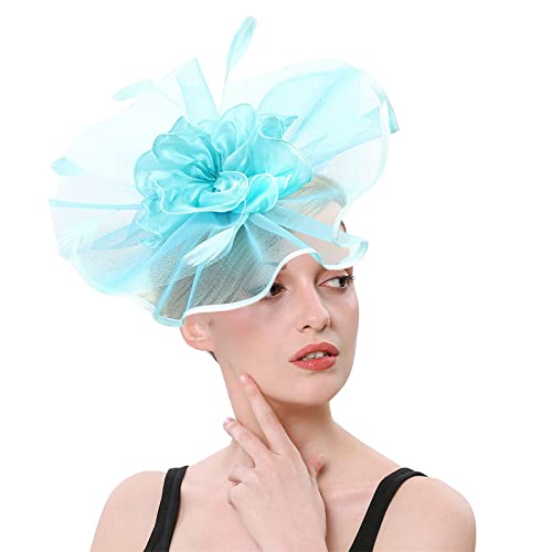 Hüte für Frauen Blumenhut für Teeparty, Cocktail, Hochzeit, Kirche, doppelte Verwendung von Haarspangen Reifen(Blau,Einheitsgröße) von Generic
