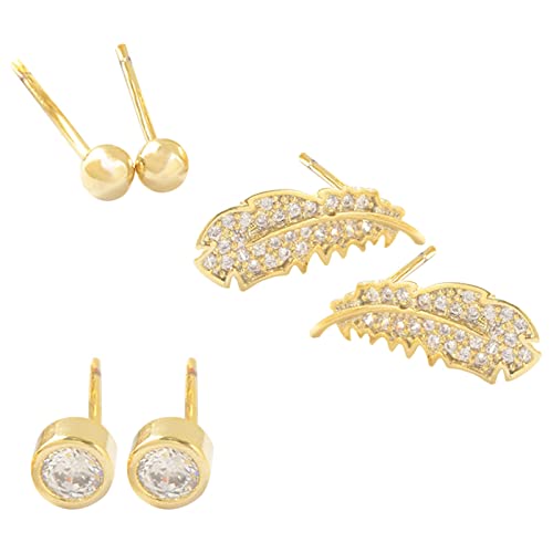 Humble Chic Federohrringe für Frauen, Lange hängende Boho-Blattohrringe, Gold, EIN Set aus 3 Paar Ohrringen Braut Ohrringe Silber (Gold, One Size) von Generic