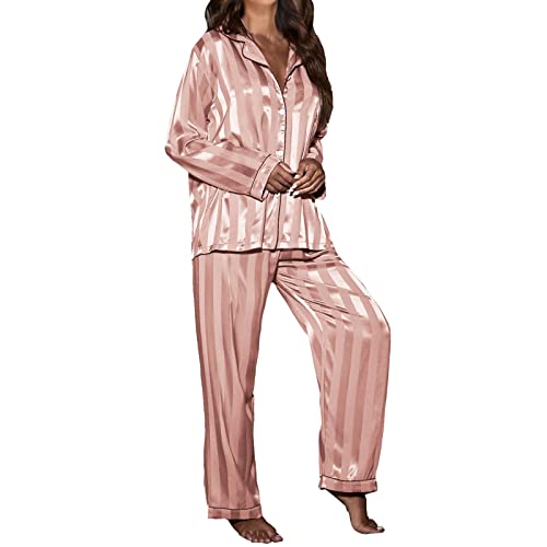 Hunkemöller Pyjamahose Damen Pyjama Hosen Damen Damen Homewear Set Schlafanzug Strickjacke mit Langen Ärmeln Schlafanzüge Damen Set Rote Schlafanzug Hose (Pink, L) von Generic