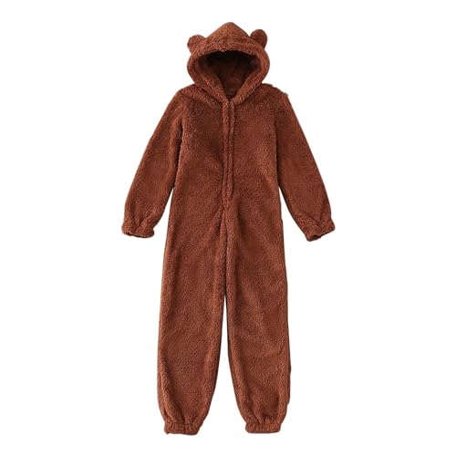 Hunkemöller Schlafanzug Damen Schlafanzug Damen Frauen Flauschige Overalls Nachtwäsche Plus Größe Kapuze Sets Pyjamas Für Erwachsene Winter Warme Pyjamas Schlafanzug Damen Flauschig (Coffee, XXXXXL) von Generic