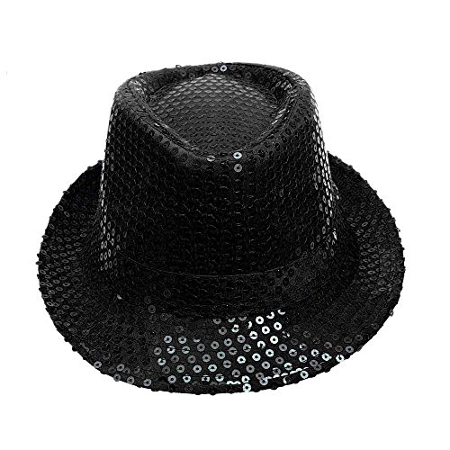 Hut Hüte Unisex Paillettenhut Disco Rave Outfit Accessoire Silvester Pailletten Hut Partyhüte Cowboyhut Jazz Glitzer Hüte, Mützen & Caps Für Herren und Damen Hat Schwarz von Generic