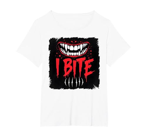 I Bite Not Friendly Do Not Touch Fierce Warnzähne T-Shirt, Damen Große Größen, Weiß, 6X von Generic