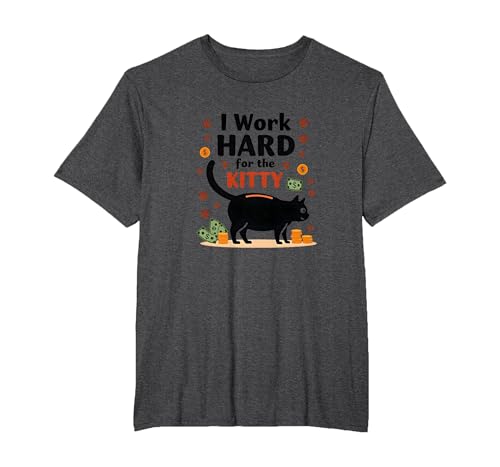 I Work Hard for The Kitty – Katzenliebhaber Humor T-Shirt, Herren Große Größen, Anthrazit Meliert, 2X Tall von Generic