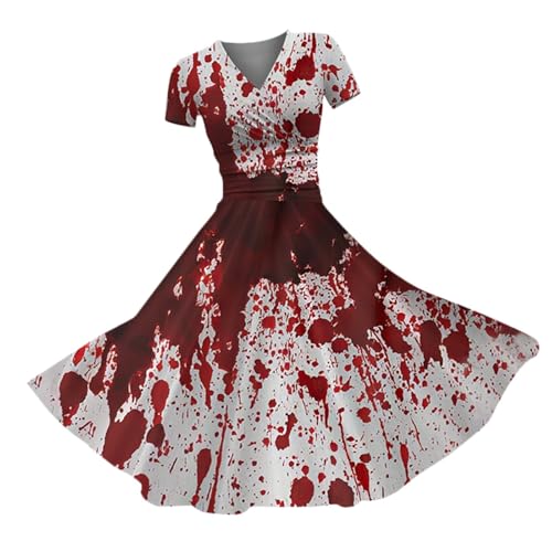 I´m Fine Halloween Kleid Damen Blutigem Print Mittelalter Kleid Problem Gelöst Drucken Halloween Kostüm V-Ausschnitt Kurzarm Kostüm Party Karneval Kostüm Kleid Blutigem Aufdruck Mittelalter Klei (L) von Generic