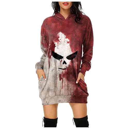 I´m Fine Halloween Kleid Damen mit Blutigem Print Mittelalter Kleid Problem Gelöst Drucken Halloween-Kostüm V-Ausschnitt Kurzarm Kostüm Party Bequemer Halloween Karneval Mottoparty Kostüm von Generic