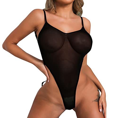 IFOUNDYOU Body Dessous Frauen In Sexy Damen rückenfreier Mesh Bodysuit Neckholder Lace Up Sheer Teddy Fischernetz Sexy Nachtwäsche Stahlring Babydoll Negligee Frauen Unterwäsche Einteiler von Generic