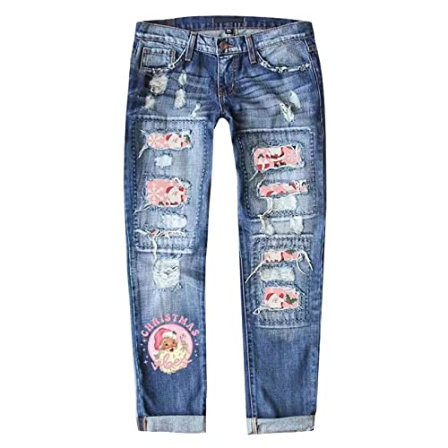 IFOUNDYOU Damen 7/8 Jeans Stretch Sommerhose Leicht 3/4 Skinny Jeans Stretch Hosen Totenkopf Gym Hose Leggings Baumwolle Schlaghose Jeans Mit Blumen Leinenhose GroßE GrößEn Damen von Generic