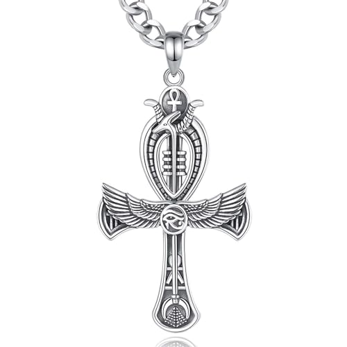 INFUSEU Ankh Kette, 925 Sterling Silber Altägyptisches Symbol Ankh Kreuz Auge Des Horus Anker Ägyptischer Anhänger Auge Des Anubis Schmuck Geschenke für Damen Herren von INFUSEU