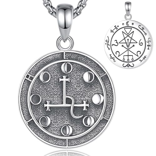 INFUSEU Lilith Kette, Siegel Der Lilith 925 Sterling Silber Pagan Schmuck Amulett Schild Hexe Mondphase Anhänger Schutz Rune Wiccan Schmuck für Frauen von INFUSEU