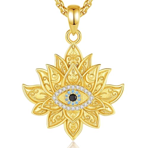 INFUSEU Mandala Teufelsauge 925 Sterling Silber Goldener Anhänger Bösem Blick Griechischer Schmuck Blauem Nazar Hamsa Talisman Schutzamulett Abwehr Des Bösen Geschenk für Frauen von INFUSEU