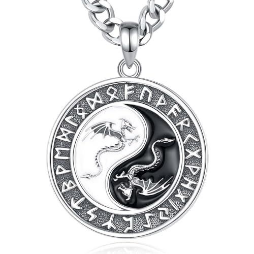 INFUSEU Yin Yang Drachen Kette, 925 Sterling Silber Yin und Yang Anhänger Huang Aobao Guan Yin Schmuck Wikinger Freundschaft Halsketten Schmuck Geschenke für Männer Frauen von INFUSEU