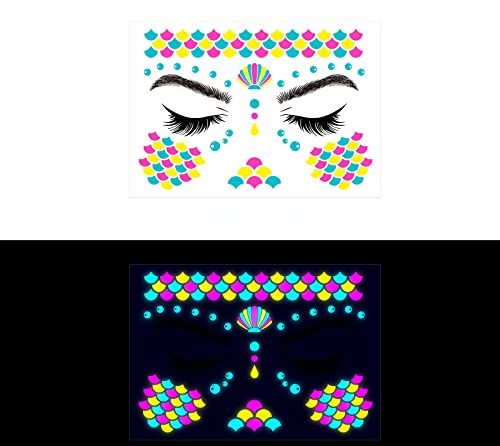 INTEROOKIE Musikfestival, fluoreszierender Gesichtsaufkleber, wasserdichter Nachtclub-Maskenball, Neon-Glüh-Tattoo-Aufkleber (FA-003) von Generic