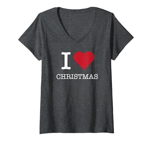 Ich Liebe Weihnachten, ich Liebe Weihnachten T-Shirt mit V-Ausschnitt, Damen, Anthrazit Meliert, S von Generic