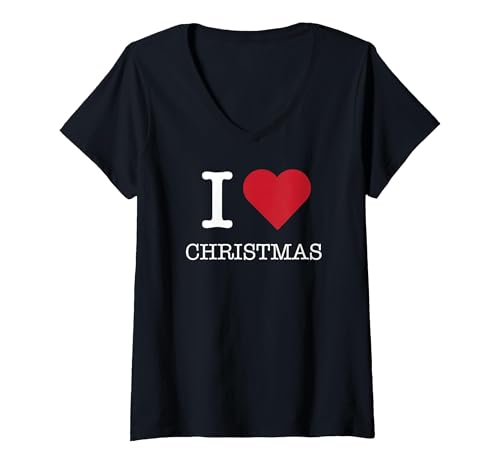 Ich Liebe Weihnachten, ich Liebe Weihnachten T-Shirt mit V-Ausschnitt, Damen, Schwarz, XL von Generic