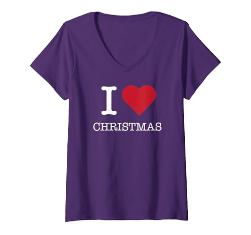 Ich Liebe Weihnachten, ich Liebe Weihnachten T-Shirt mit V-Ausschnitt, Damen, Violett, L von Generic