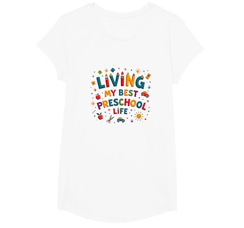 Ich lebe Mein bestes Vorschulleben T-Shirt, Girls, Weiß, XS von Generic