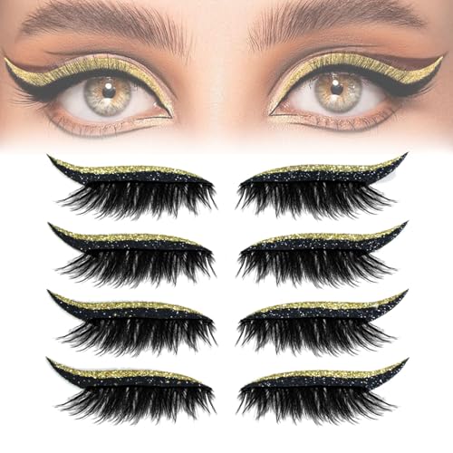 IlidsEyelashes, 2025 New Lashes with Eyeshadow, Lazy Eye Shadow Eyelash Patch, 4 Pairs Reusable Eyeshadow, Natural Waterproof, Easy to Use, For Effortless Glam (Gold) von Generic