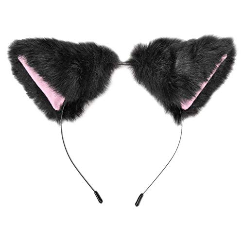 Im Inneren lange niedliche Ohren mit Katze Pink Haarreif Fluff Cosplay Black Requisite Zubehör Tennistrainer Gummiband Stange von Generic