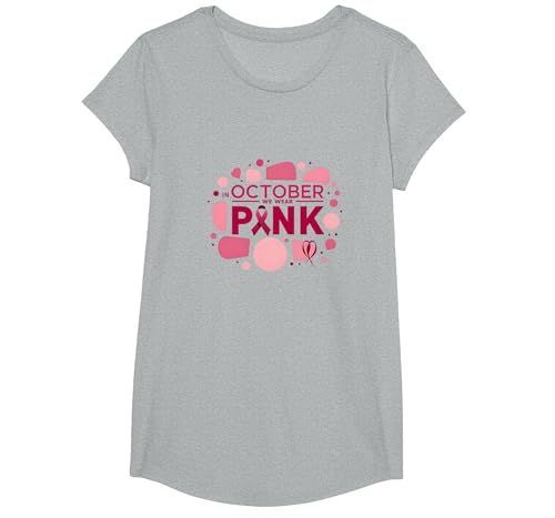 Im Oktober tragen wir Pink Brustkrebs-Bewusstseinsunterstützung T-Shirt, Girls, Grau Meliert, XS von Generic