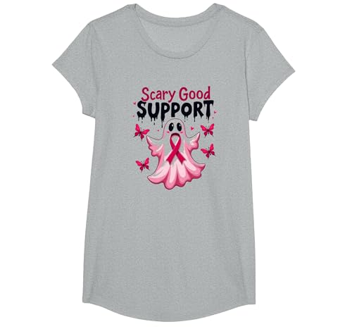 Im Oktober tragen wir Pink Ghost - Gruselige Gute Unterstützung T-Shirt, Girls, Grau Meliert, XS von Generic