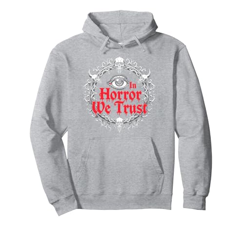 In Horror We Trust Spooky Skull Eye Gothic Men Macabre Pullover Hoodie, Unisex für Erwachsene, Grau Meliert, M von Generic