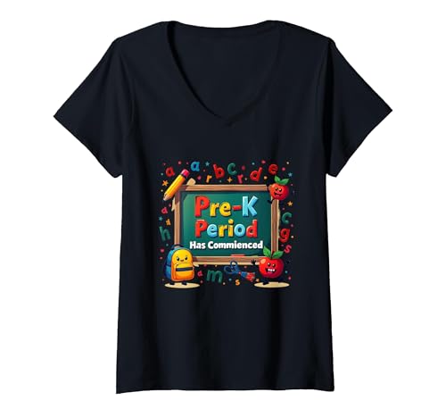 In My Pre-K Era: Period Has Begonced Fun School Zitat T-Shirt mit V-Ausschnitt, Damen, Schwarz, S von Generic