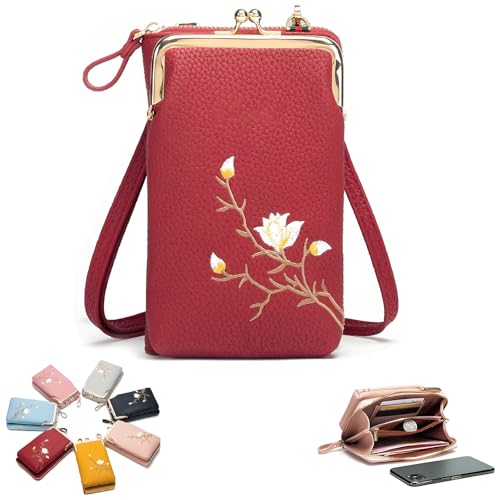 Indefinitet Damen-Sling-Crossbody-Geldbörse mit Handyhalterung, stilvoll und langlebig(Red) von Generic