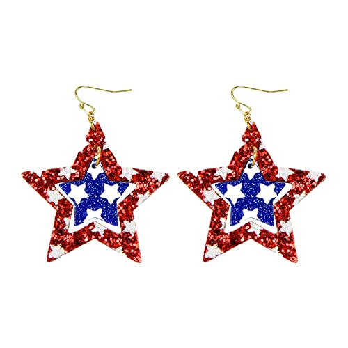 Independence Day Ohrringe Rot Weiß und Blau Fünf Zackigen Stern Übertriebene Geometrische Europäische und Amerikanische Urlaub Ohrringe Ohrstecker für Mädchen (Rot, Einheitsgröße), rot, Einheitsgröße, von Generic