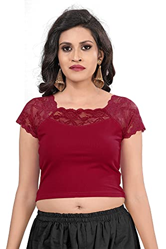 Indian Ethnic Design Stretchable Cotton Lycra Kastanienbraun Tops Fertig Sari Blusen Kurzarm Crop Top von Generic