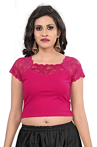 Indian Ethnic Design Stretchable Cotton Lycra Pink Tops Sari Blusen Kurzarm Crop Top von Generic