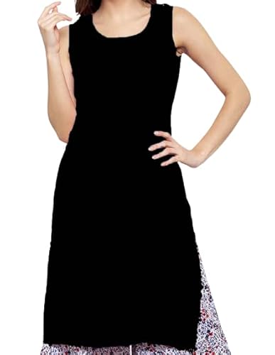 Indische Kurtis Kurti-Tunika, kurz, traditionelles Kurta-Design, Mädchen, Viskose, traditionelles Kleid, Partykleidung, lässiges ärmelloses Oberteil, Farbe: Schwarz, 1 Stück, Schwarz , 70 von Generic