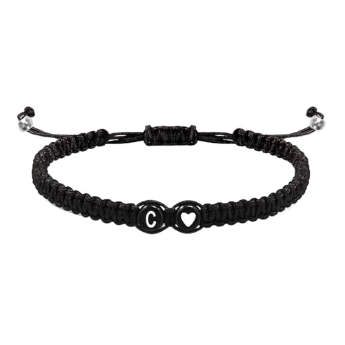 Initial Herz Armbänder, geflochtene Anfangsarmbänder für Herren,Armbänder für Paare mit Herzmotiv - 26 Buchstaben verstellbares Herren Erstes Armband, geflochtenes Kordelarmband Handgefertigt für Jon von Generic