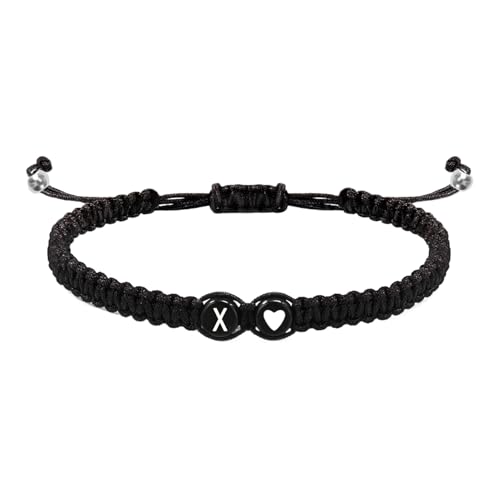 Initial Herz Armbänder, geflochtene Anfangsarmbänder für Herren,Armbänder für Paare mit Herzmotiv - 26 Buchstaben verstellbares Herren Erstes Armband, geflochtenes Kordelarmband Handgefertigt für Jon von Generic