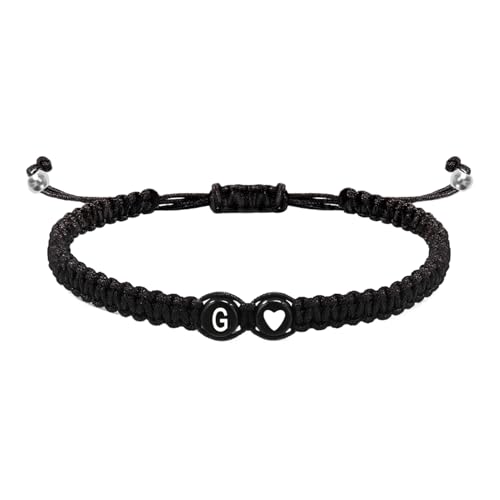 Initial Herz Armbänder, geflochtene Anfangsarmbänder für Herren,Armbänder für Paare mit Herzmotiv - 26 Buchstaben verstellbares Herren Erstes Armband, geflochtenes Kordelarmband Handgefertigt für Jon von Generic
