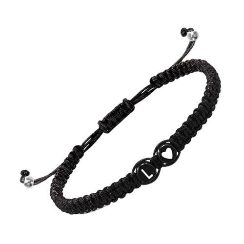 Initial Herz Armbänder, geflochtene Anfangsarmbänder für Herren,Armbänder für Paare mit Herzmotiv - 26 Buchstaben verstellbares Herren Erstes Armband, geflochtenes Kordelarmband Handgefertigt für Jon von Generic
