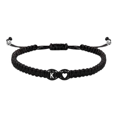 Initial Herz Armbänder, geflochtene Anfangsarmbänder für Herren,Armbänder für Paare mit Herzmotiv - 26 Buchstaben verstellbares Herren Erstes Armband, geflochtenes Kordelarmband Handgefertigt für Jon von Generic