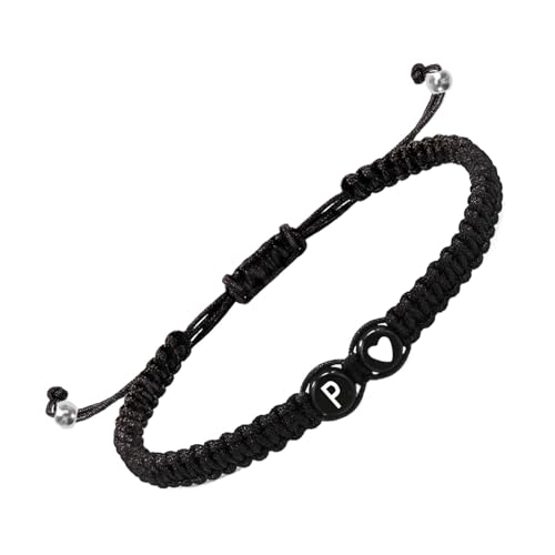 Initial Herz Armbänder, geflochtene Anfangsarmbänder für Herren,Armbänder für Paare mit Herzmotiv - 26 Buchstaben verstellbares Herren Erstes Armband, geflochtenes Kordelarmband Handgefertigt für Jon von Generic