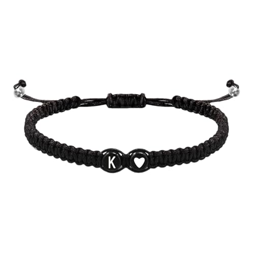 Initialen-Armband für Frauen – Herz-Design, handgefertigtes Seil, geflochten, verstellbares Herren-Armband mit Initialen, 26 Buchstaben, handgefertigt, für und Mädchen, Refer to description von Generic