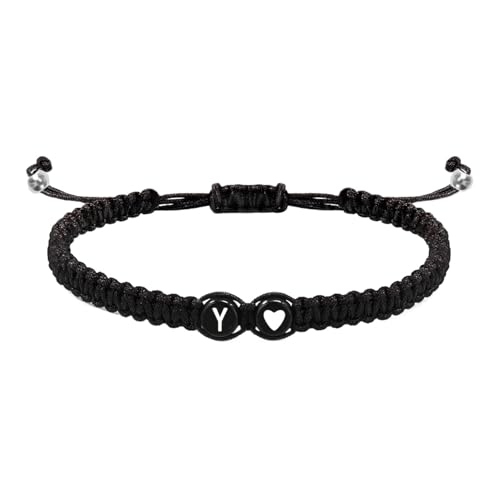 Initialen-Armband für Frauen – Herz-Design, handgefertigtes Seil, geflochten, verstellbares Herren-Armband mit Initialen, 26 Buchstaben, handgefertigt, für und Mädchen, Refer to description von Generic