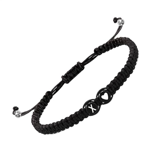 Initialen-Armband für Frauen – Herz-Design, handgefertigtes Seil, geflochten, verstellbares Herren-Armband mit Initialen, 26 Buchstaben, handgefertigt, für und Mädchen, Refer to description von Generic