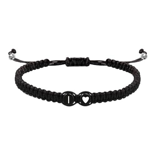 Initialen-Charm-Armband, Armbänder für Paare mit Herz-Design, geflochtenes Kordelzug-Armband, 26 Buchstaben, verstellbar, für Damen und Herren, Refer to description, Kordel, Unisex von Generic