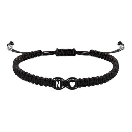 Initialen-Charm-Armband, Armbänder für Paare mit Herz-Design, geflochtenes Kordelzug-Armband, 26 Buchstaben, verstellbar, für Damen und Herren, Refer to description, Kordel, Unisex von Generic